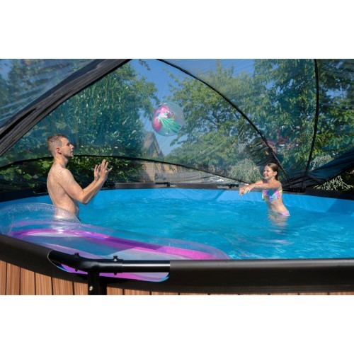 EXIT medinis baseinas ø450x122 cm su kupolu ir smėlio filtro siurbliu, rudas