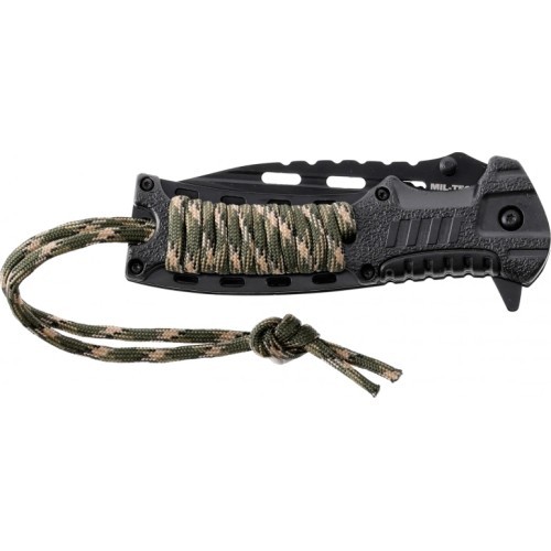 Camo vienos rankos peilis su paracordu ir ugnies įžiebimo įrankiu