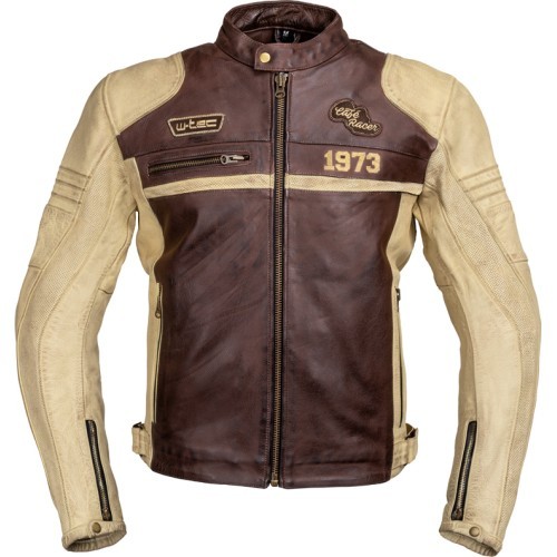 Vyriška odinė motociklininko striukė W-TEC Retro - Juoda-ruda-smėlio