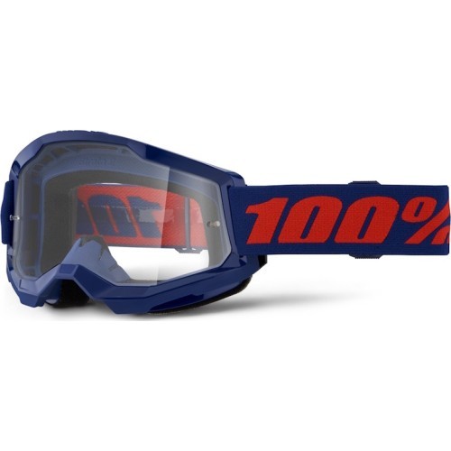 Motokroso akiniai 100% Strata 2 New - Blue-Red mėlynai raudona, skaidrus pleksis