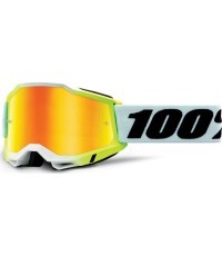 Motocross Goggles 100% Accuri 2 Mirror - Dunder bílo-zelená, zrcadlové plexi