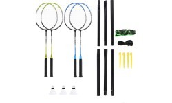 NRZ014 STEEL / BADMINTON SET 4 ROCKETS + 3 SHUTTLECOCKS + NET 195x22cm + COVER NILS