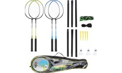 Plieninis badmintono rinkinys NRZ014 NILS: 4 raketės, 3 plunksninukai, tinklas 195x22 cm ir dėklas