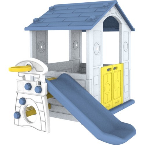 3in1 Garden House for Children Blue Roof + Slide + Basketball
