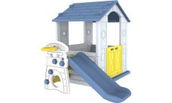 3in1 Garden House for Children Blue Roof + Slide + Basketball