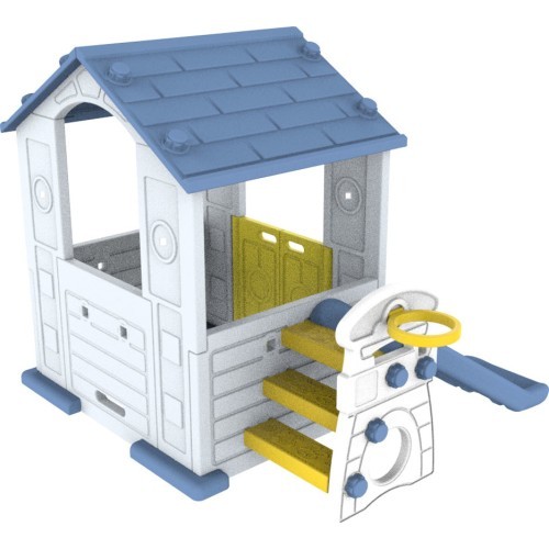 3in1 Garden House for Children Blue Roof + Slide + Basketball