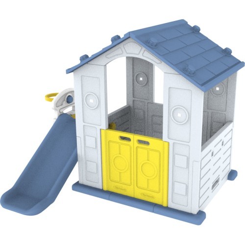 3in1 Garden House for Children Blue Roof + Slide + Basketball