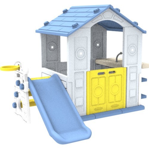 House With Slide And Sink Blue Roof