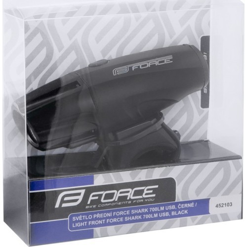 Priekinis žibintas FORCE Shark 700 USB (juodas)