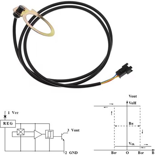 Electric bike speed sensor // round, 12 magnets, with cable