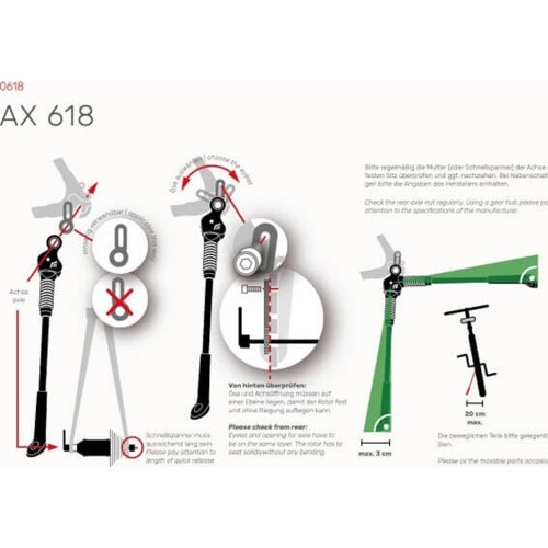 Atraminė kojelė Hebie AX 618 // 26-29" V-Brake dviračiams // be diskinių stabdžių adapterių, aliuminė (juoda)