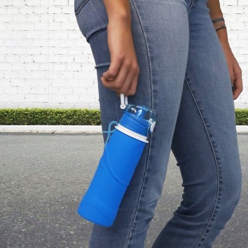 Fischer foldable water bottle, 750 ml, food-grade silicone (blue)