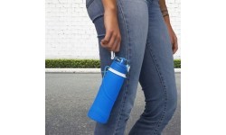 Fischer foldable water bottle, 750 ml, food-grade silicone (blue)