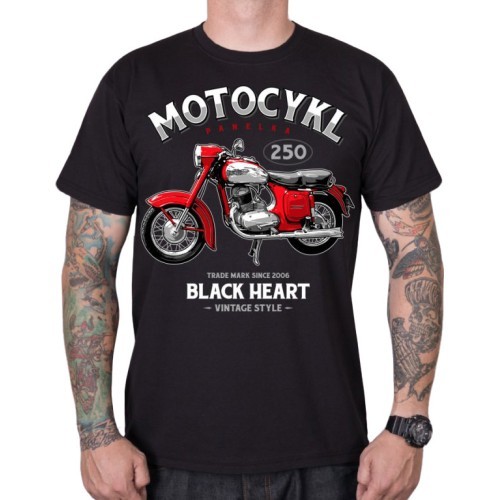 T-Shirt BLACK HEART Motorcycle Panelka - Black