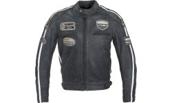 Men’s Leather Motorcycle Jacket W-TEC Dark Grey Vintage - Dark Grey