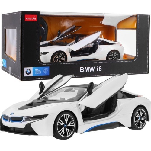 Nuotoliniu būdu valdomas žaislinis automobilis BMW i8 baltas 1:14 RASTAR