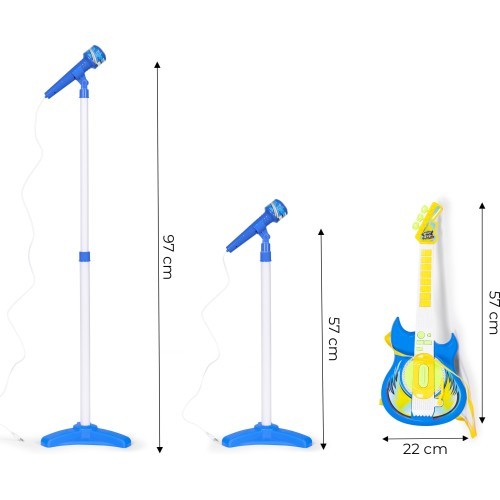 Vaikiškas elektrinės gitaros rinkinys su mikrofonu ir stovu, MP3, mėlynas