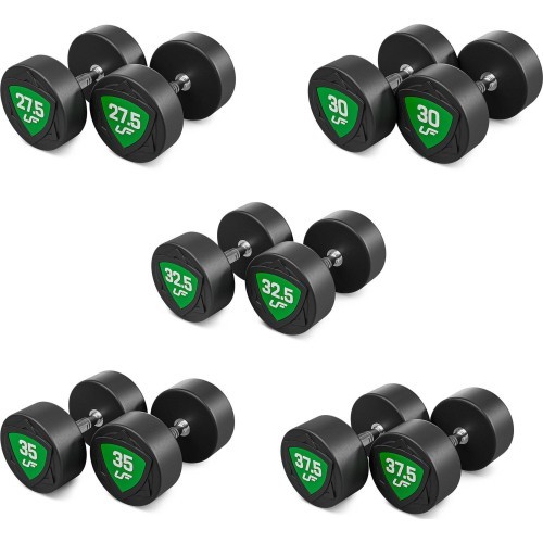 Poliuretaninių fiksuoto svorio hantelių rinkinys 27,5–37,5 kg (žingsnis 2,5 kg) 325 kg – UpForm