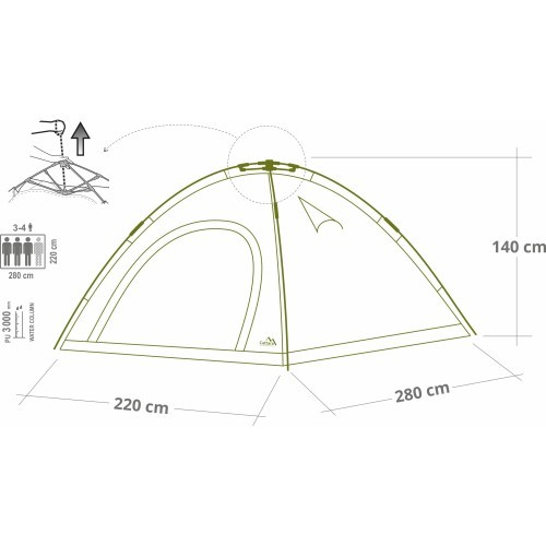 Greitai sulankstoma palapinė BUDVA 3-4 asmenims 280x220x140 cm PU3000mm