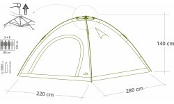 Quick folding tent BUDVA for 3-4 persons 280x220x140cm PU3000mm
