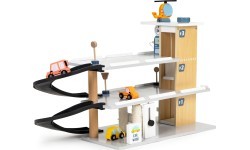 Large wooden garage parking with elevator + cars helicopter car wash ECOTOYS