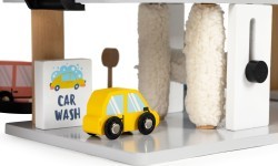 Didelis medinis garažas su liftu, automobiliais, sraigtasparniu ir automobilių plovykla ECOTOYS