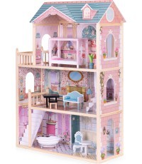 Деревянный кукольный домик ECOTOYS, 3 этажа, 11 предметов мебели