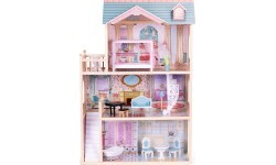 Деревянный кукольный домик ECOTOYS, 3 этажа, 11 предметов мебели