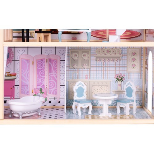 Деревянный кукольный домик ECOTOYS, 3 этажа, 11 предметов мебели