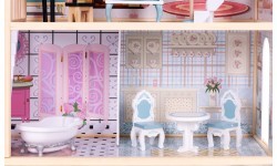 Деревянный кукольный домик ECOTOYS, 3 этажа, 11 предметов мебели