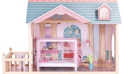 Деревянный кукольный домик ECOTOYS, 3 этажа, 11 предметов мебели