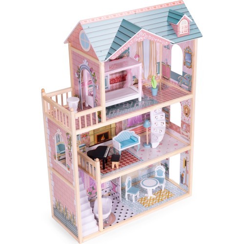 Деревянный кукольный домик ECOTOYS, 3 этажа, 11 предметов мебели