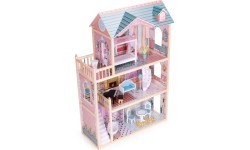 Medinis lėlių namas ECOTOYS, 3 aukštų, 11 baldų