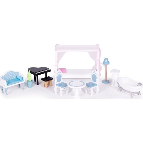 Деревянный кукольный домик ECOTOYS, 3 этажа, 11 предметов мебели