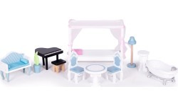 Medinis lėlių namas ECOTOYS, 3 aukštų, 11 baldų
