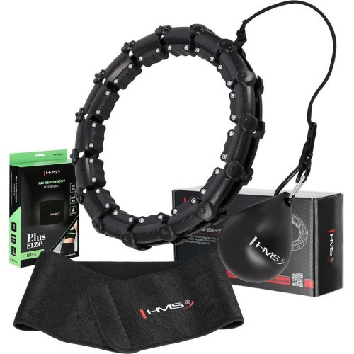 Hula Hoop HHW11 rinkinys, juodas, su svoriu ir juosmens atrama BR163 Plus Size HMS