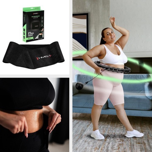 SET HULA HOOP HHW11 BLACK WITH WEIGHT + WAIST SUPPORT BR163 BLACK PLUS SIZE HMS