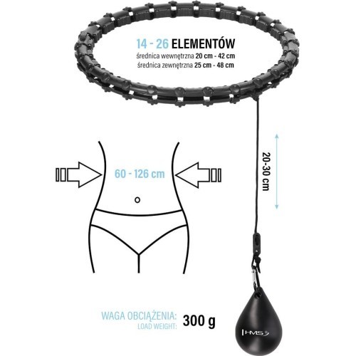SET HULA HOOP HHW11 BLACK WITH WEIGHT + WAIST SUPPORT BR163 BLACK PLUS SIZE HMS