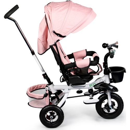 Triratukas ECOTOYS Pink Delux su stogeliu, sukiojamas 360°