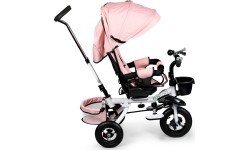 Triratukas ECOTOYS Pink Delux su stogeliu, sukiojamas 360°