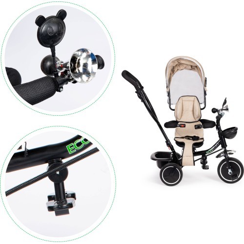 Triratukas ECOTOYS su pasukama sėdyne, smėlio spalvos