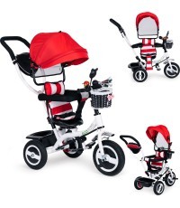 Трёхколёсный велосипед ECOTOYS с поворотным козырьком и прочными резиновыми колёсами, красный