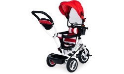 Triratukas ECOTOYS su pasukama sėdyne ir stogeliu, tvirti guminiai ratai, raudonas