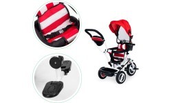 Triratukas ECOTOYS su pasukama sėdyne ir stogeliu, tvirti guminiai ratai, raudonas