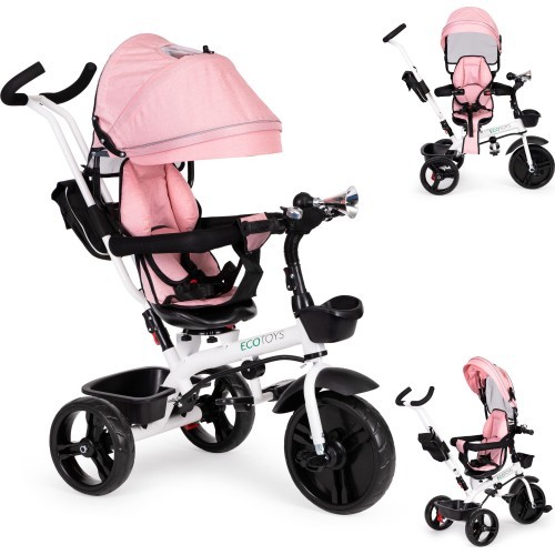 Triratukas su sukiojama 360° sėdyne, rožinis ECOTOYS