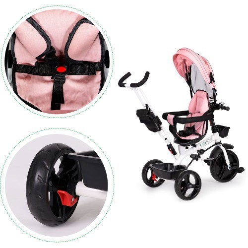 Triratukas su sukiojama 360° sėdyne, rožinis ECOTOYS
