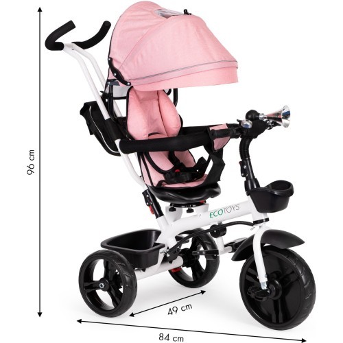 Triratukas su sukiojama 360° sėdyne, rožinis ECOTOYS