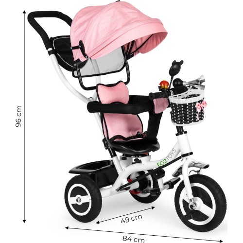 Triratukas su sukiojamu stogeliu ir guminiais ratais ECOTOYS