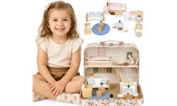 Lėlių namelis lagamine su mediniais baldais ir 20 priedų rinkiniu ECOTOYS