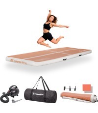Pripučiamas mankštos kilimėlis inSPORTline Airstunt 300 x 100 x 10 cm Mocha Mousse su elektrine pompa